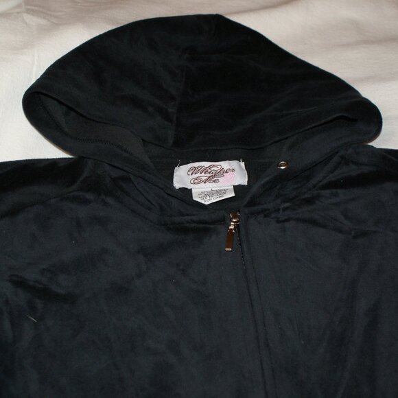 Zippered Hoody Velviteen Black Jacket Size L by Whisper Me - Picture 1 of 14